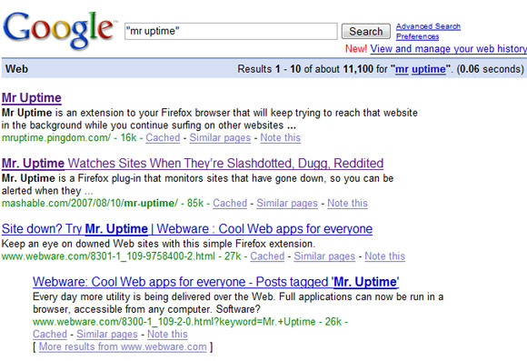 Mr Uptime Google search