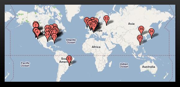 World map of Google data centers