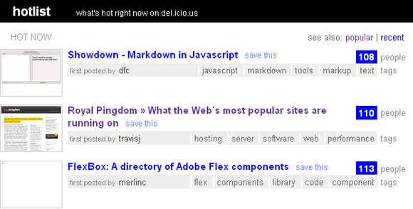 Pingdom survey listed in the Del.icio.us hotlist