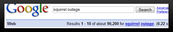 Google search for squirrel outage