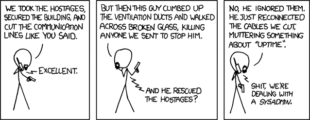 XKCD comic strip about uptime and sysadmins